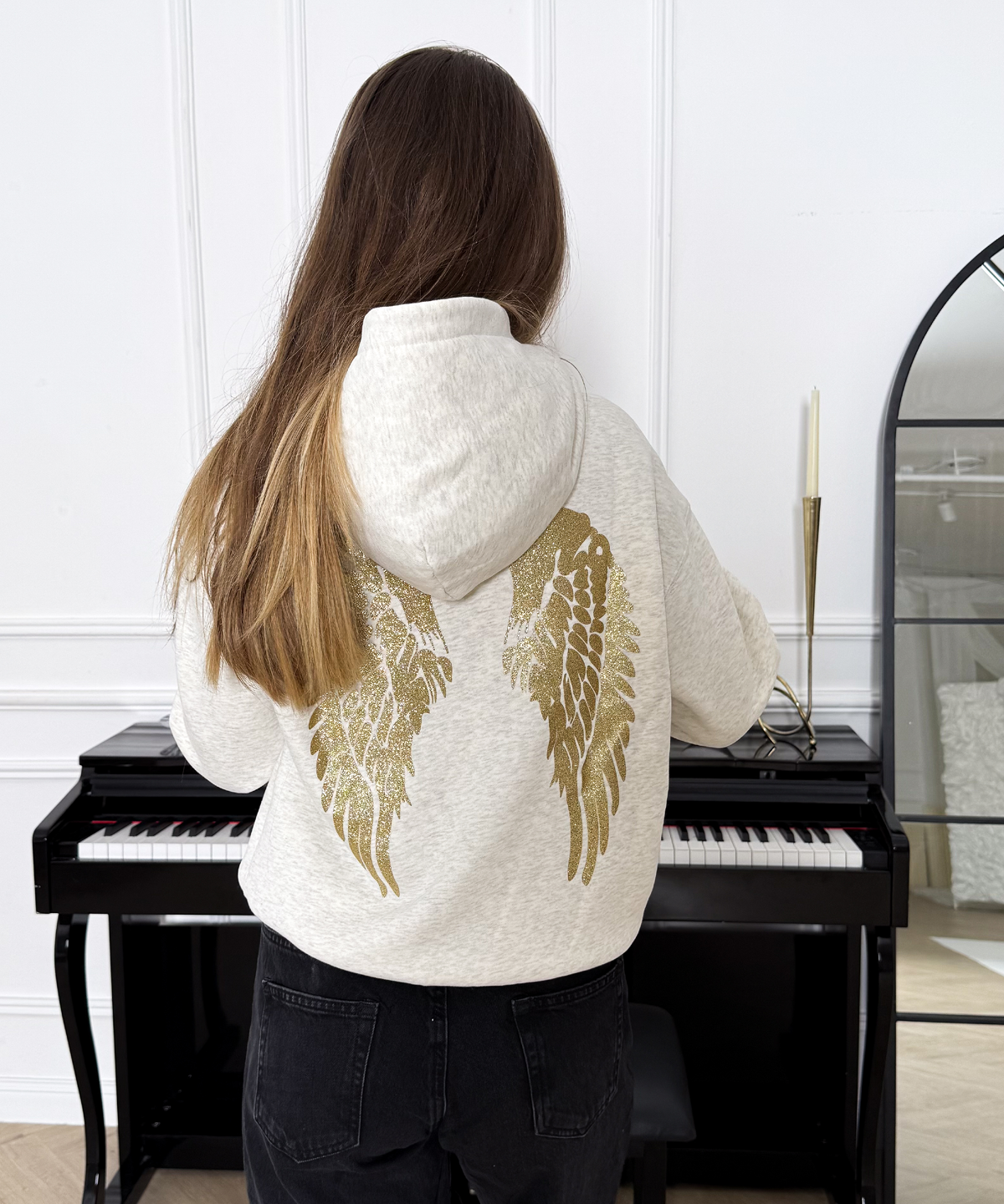 HOODIE ANGEL GLITTER GOLD