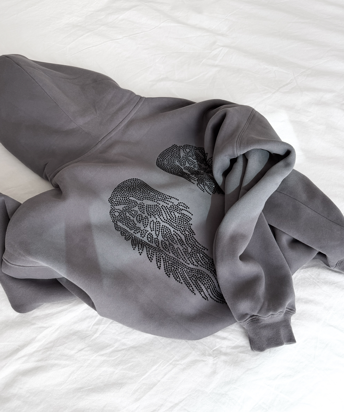 HOODIE ANGEL CHARCOAL GREY STRASS BLACK