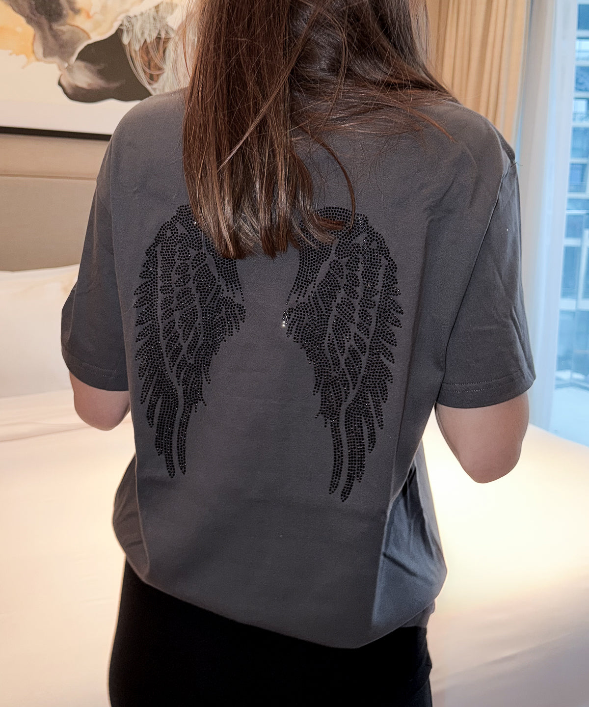 T-SHIRT ANGEL CHARCOAL STRASS BLACK
