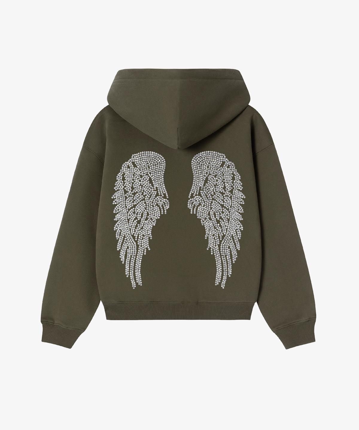 HOODIE VERT OLIVE ANGEL STRASS