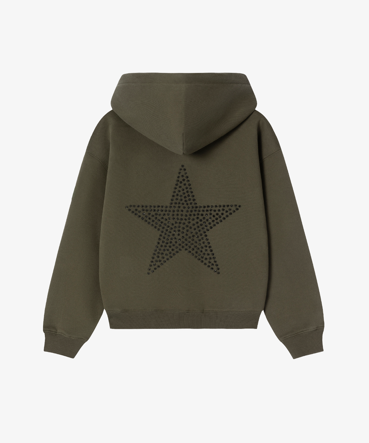 HOODIE OLIVE GREEN STAR STRASS BLACK