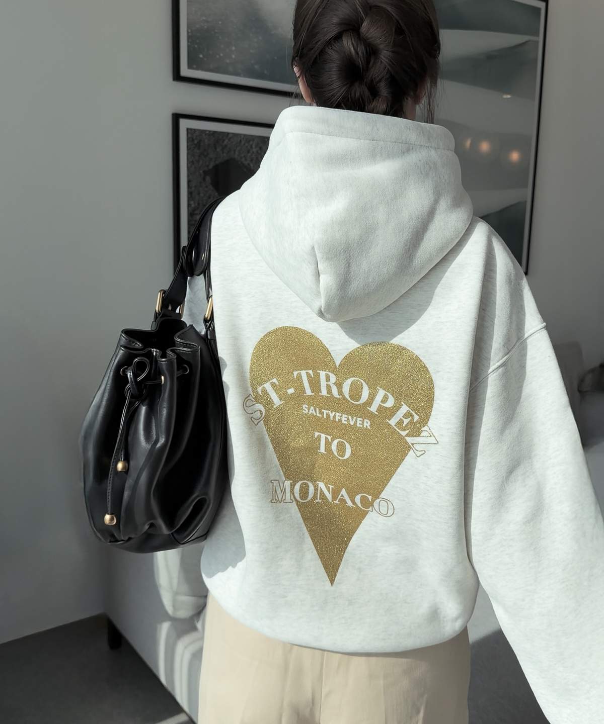 HOODIE ASH GREY GLITTER GOLD