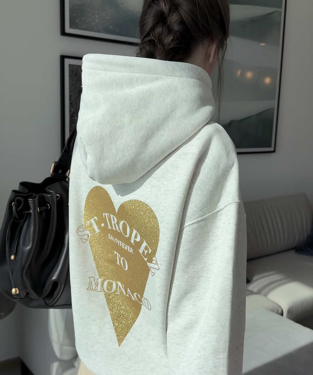 HOODIE ASH GREY GLITTER GOLD
