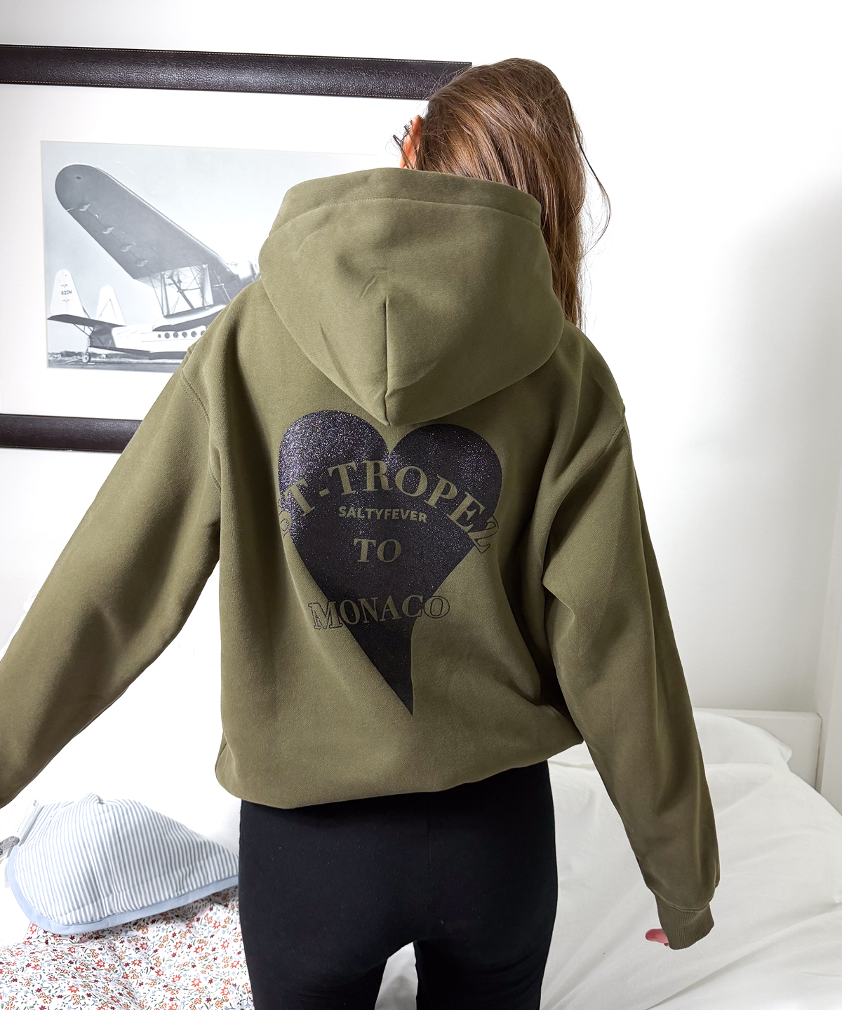 HOODIE OLIVE GREEN GLITTER BLACK