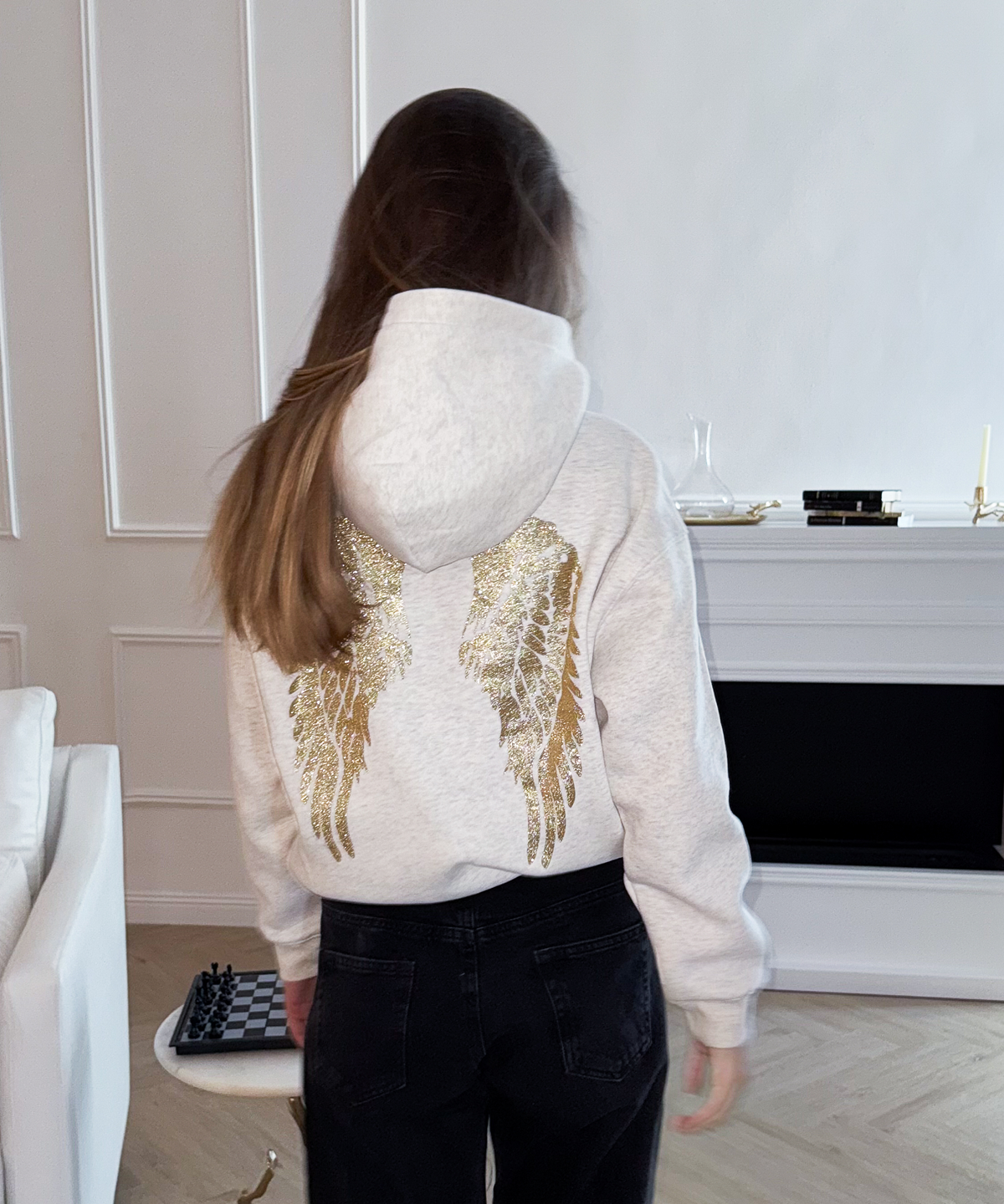 HOODIE ANGEL GLITTER GOLD