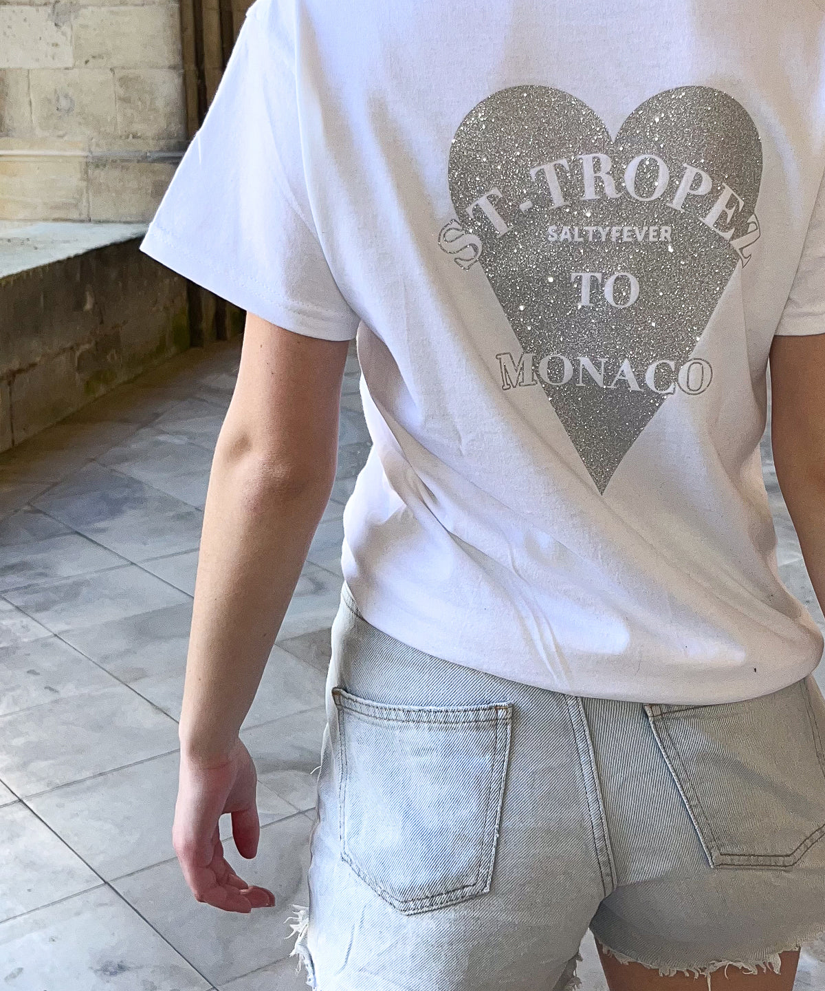 T-SHIRT BLANC GLITTER ARGENTÉ
