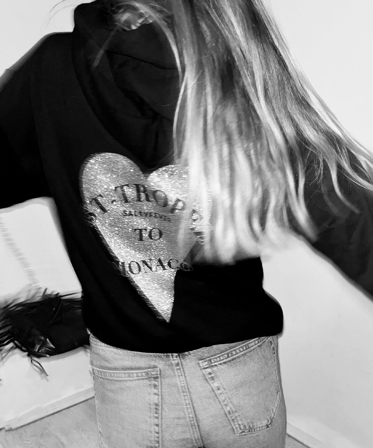 HOODIE BLACK GLITTER ARGENTÉ